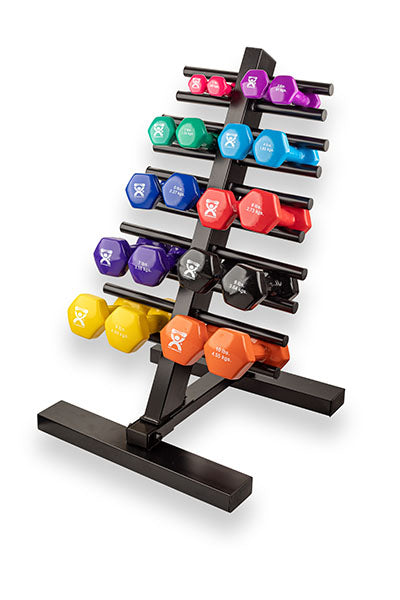 CanDo Vinyl Coated Dumbbell, 20 Piece Set with Floor Rack (2 Each: 1, 2, 3, 4, 5, 6, 7, 8, 9, 10 lb)