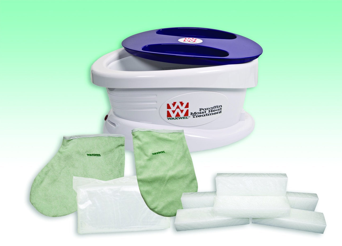 WaxWel Paraffin Bath - Standard Unit Includes: 100 Liners, 1 Mitt, 1 Bootie and 6 lb Wintergreen Paraffin