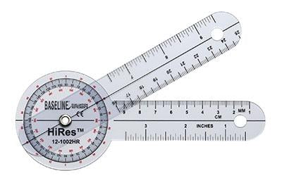 Baseline Plastic Goniometer - HiRes 360 Degree Head - 6 inch Arms