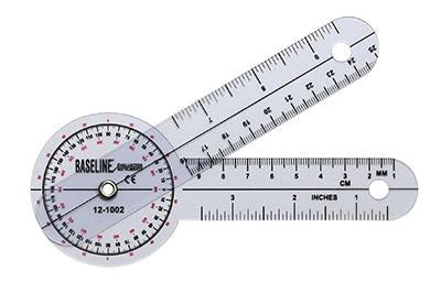 Baseline Plastic Goniometer - 360 Degree Head - 6 inch Arms, 25-pack