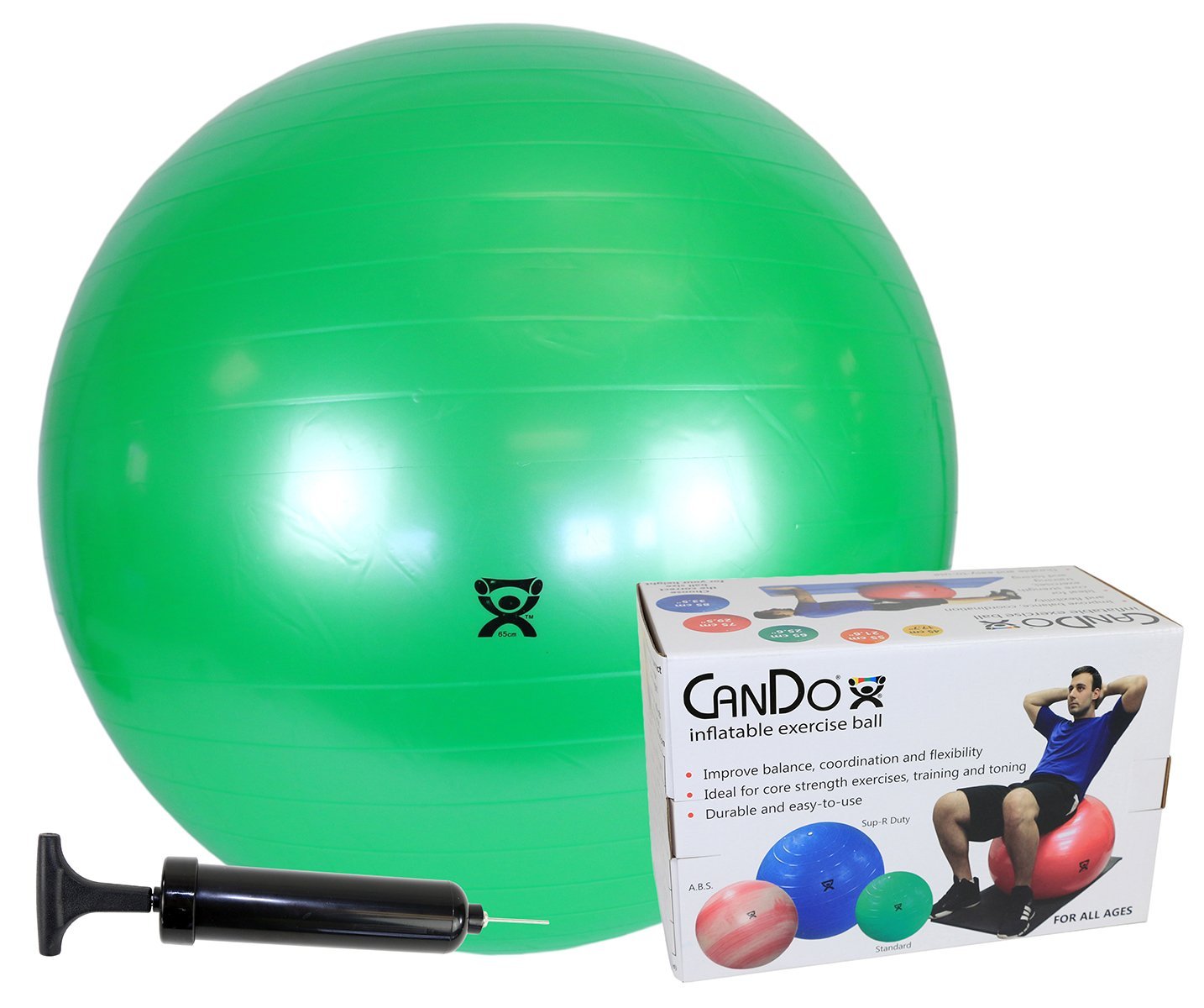 CanDo® Inflatable Exercise Ball - Economy Set - Pump, Retail Box