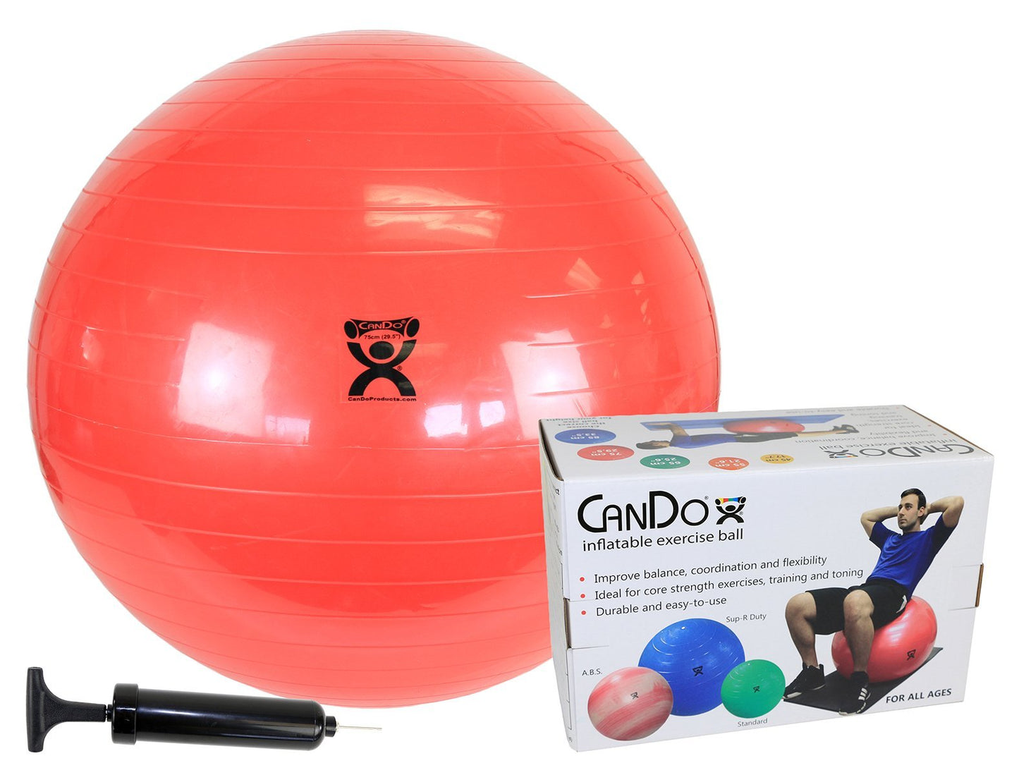 CanDo® Inflatable Exercise Ball - Economy Set - Pump, Retail Box