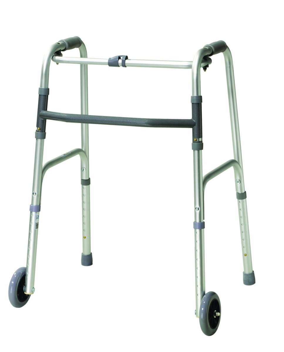 Folding 2-button walker, 5" wheel-glides, adult, 1 each